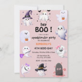 Hoi Boo! Roze Lila Halloween Ghost Girl Birthday Kaart (Voorkant)