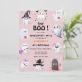 Hoi Boo! Roze Lila Halloween Ghost Girl Birthday Kaart (Staand voorkant)