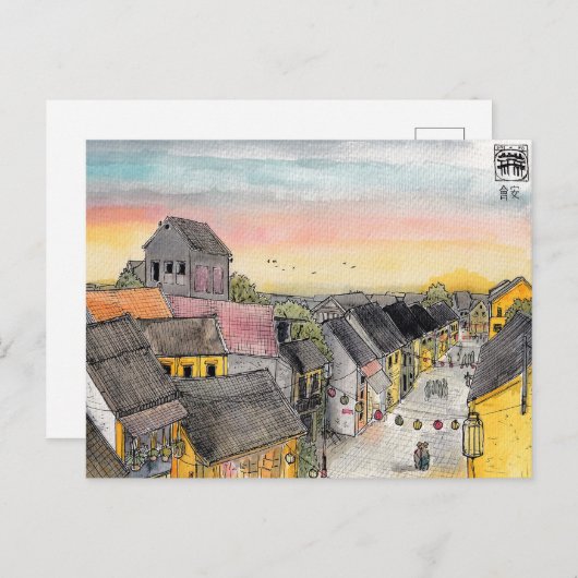 Hoi een Uitzicht van de daktop op zonsondergang Briefkaart (Voorkant / Achterkant)