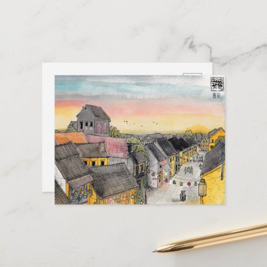 Hoi een Uitzicht van de daktop op zonsondergang Briefkaart (Voorkant / Achterkant in situ)