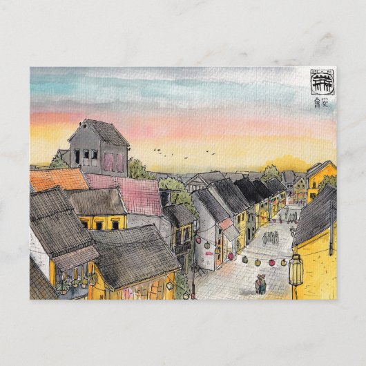 Hoi een Uitzicht van de daktop op zonsondergang Briefkaart (Voorkant)