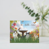 Hoi Hallo Meow / Katten in het Tuindier Briefkaart (Staand voorkant)