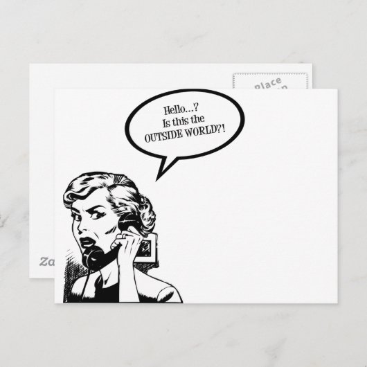 Hoi? Is dit de buitenwereld?! Retro Houseechtgenot Briefkaart (Voorkant / Achterkant)