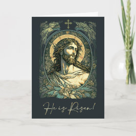 Hoi is Risen. Art Nouveau Jesus Painting Feestdagen Kaart