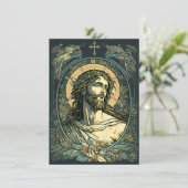 Hoi is Risen. Art Nouveau Jesus Painting Feestdagenkaart (Staand voorkant)