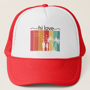 Hoi Liefde Retro Zonsondergang Palm Silhouet Truck Trucker Pet