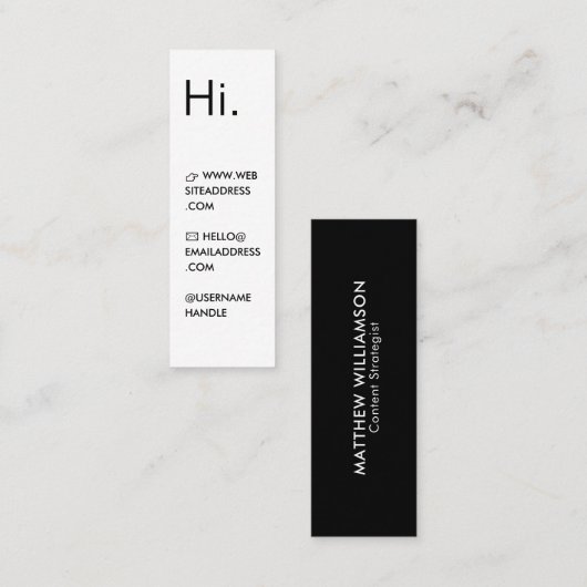 Hoi | Modern Minimal Wit & Zwart Mini Visitekaartje (Voorkant / Achterkant)