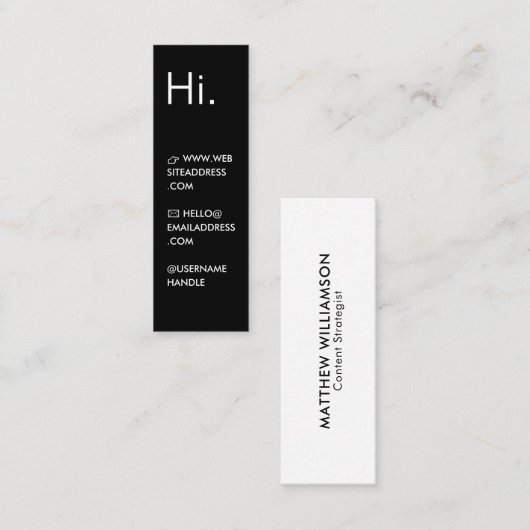Hoi | Modern Minimal Zwart-wit Mini Visitekaartje (Voorkant / Achterkant)