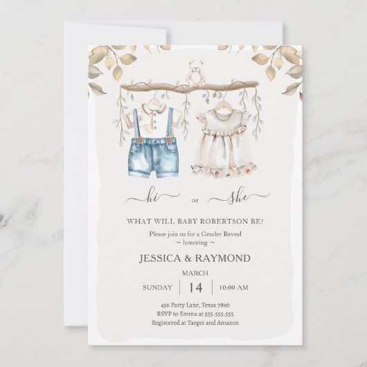 Hoi of Zij Muted Boho Gender Reveal Baby shower Kaart (Voorkant)