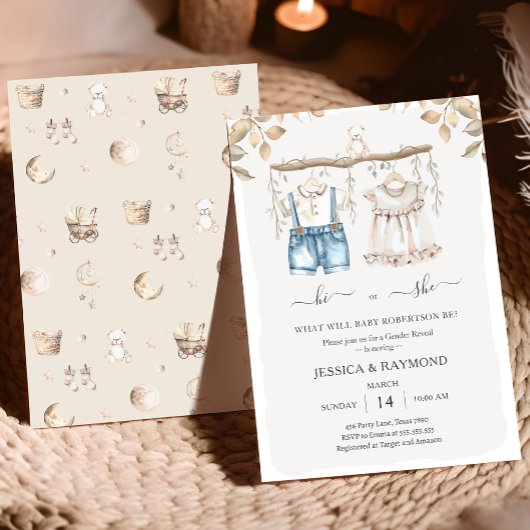 Hoi of Zij Muted Boho Gender Reveal Baby shower Kaart