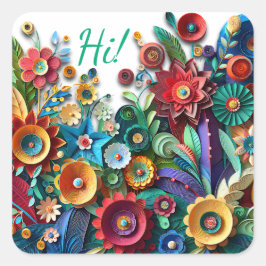Hoi! Papier Quilling kleurrijke bloemen Vierkante Sticker