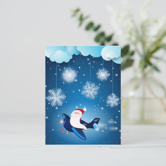 Hoi! Santa op het vliegtuig, briefkaart (Staand voorkant)