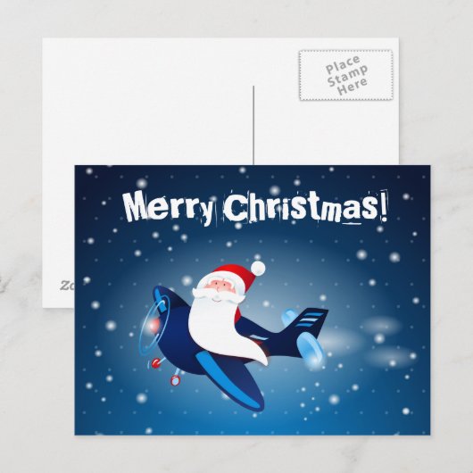 Hoi! Santa op het vliegtuig, briefkaart (Voorkant / Achterkant)
