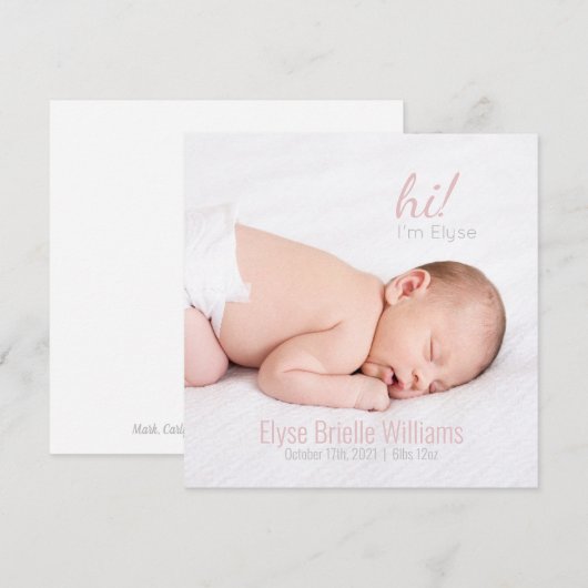 Hoi! Script Baby Girl | Aankondiging van de foto t (Voorkant / Achterkant)