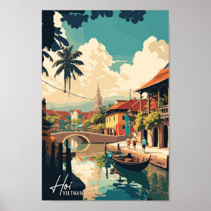Hoi Vietnam Art Vintage Travel Illustratie Poster