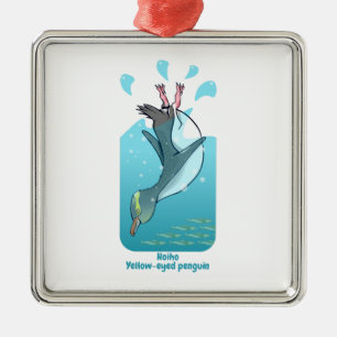 HOIHO GEEL OGEN PINGUÏN ZWEMMEN METALEN ORNAMENT