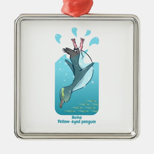 HOIHO GEEL OGEN PINGUÏN ZWEMMEN METALEN ORNAMENT (Voorkant)