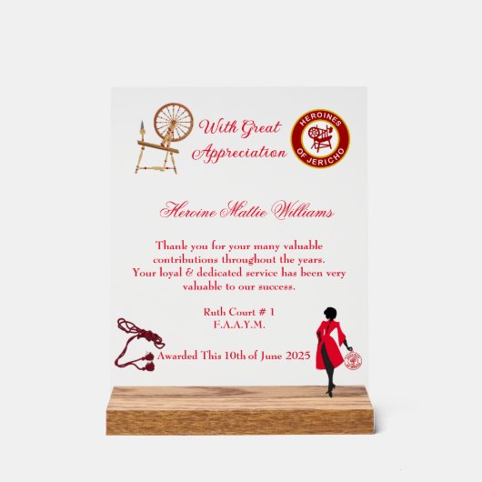 HOJ Appreciation Award acryl teken Bord (Voorkant)