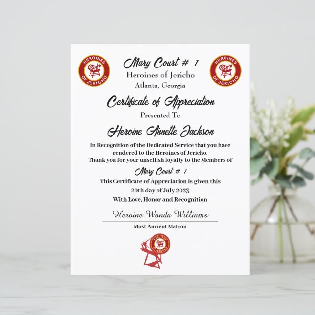 HOJ Certificaat van Waardering (Staand voorkant)