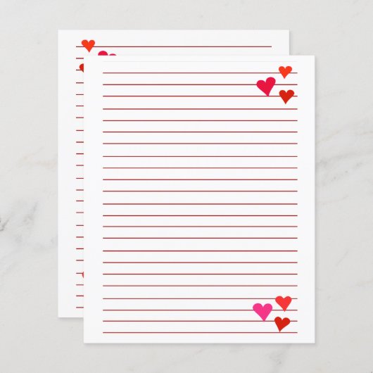 hoja de papel con renglones rojos y corazones (Voorkant / Achterkant)