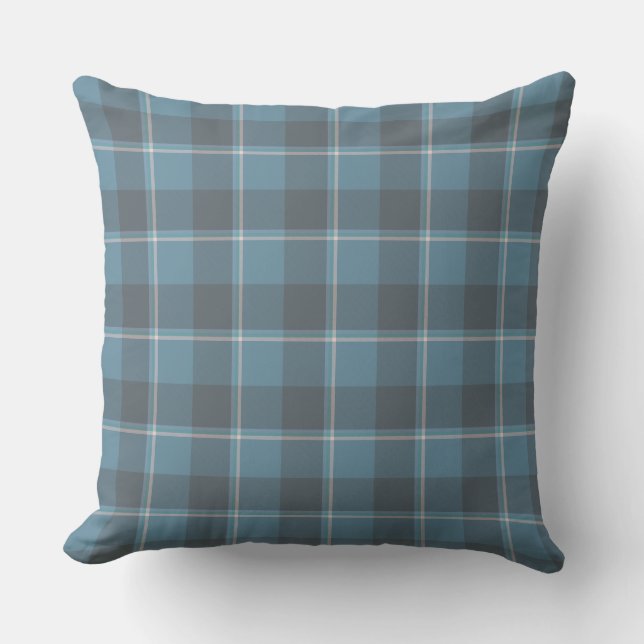 Hoki Blue and Shuttle Gray Plaid Kussen (Voorkant)