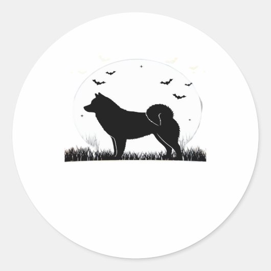 Hokkaido Dog � Halloween Moon Silhouette Classic T Ronde Sticker (Voorkant)