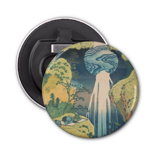 Hokusai Amida Herfsten Japan Waterval Button Flesopener (Voorkant)