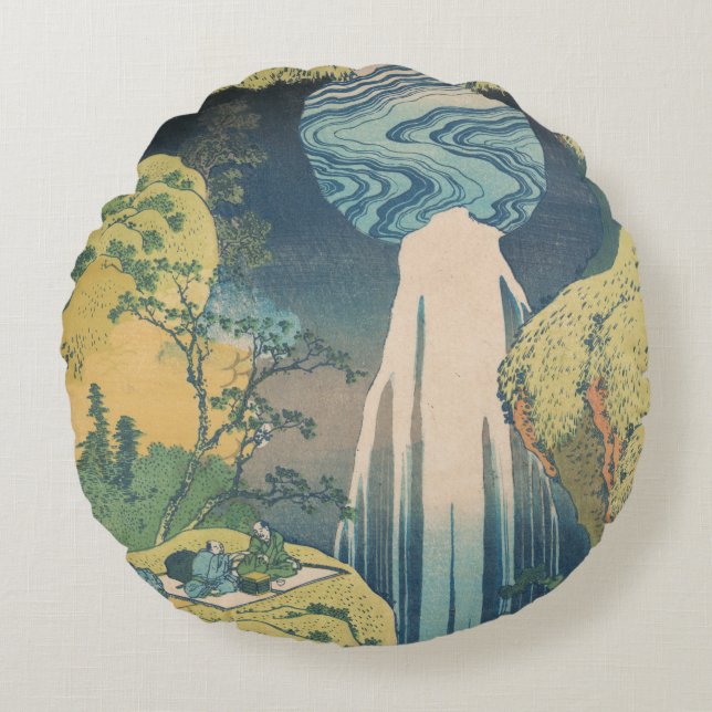 Hokusai Amida Herfsten Japan Waterval Rond Kussen (Voorkant)