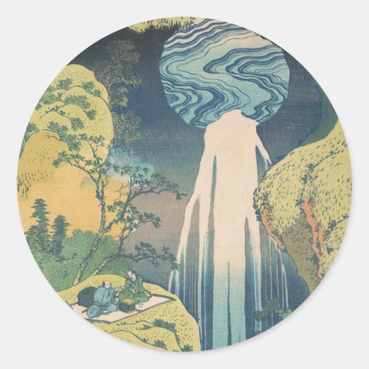 Hokusai Amida Herfsten Japan Waterval Ronde Sticker (Voorkant)