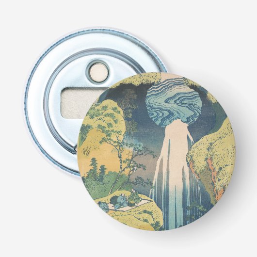 Hokusai Amida-watervallen Japan Waterval Button Flesopener (Voorkant)