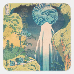 Hokusai Amida-watervallen Japan Waterval Vierkante Sticker