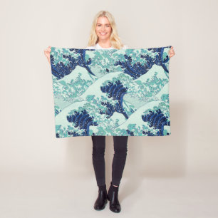 Hokusai Blue Waves Pattern Fleece Deken