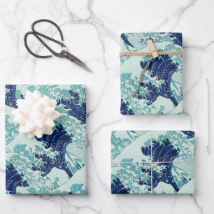 Hokusai Blue Waves Pattern Inpakpapier Vel