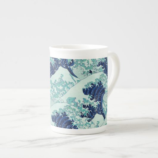 Hokusai Blue Waves Pattern Porselein Kop (Voorkant rechts)