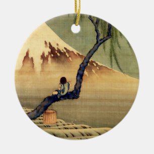 Hokusai Boy Bekijkend de berg Fuji Japanse Vintage Keramisch Ornament