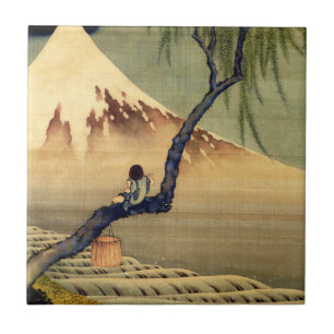 Hokusai Boy Bekijkend de berg Fuji Japanse Vintage Tegeltje