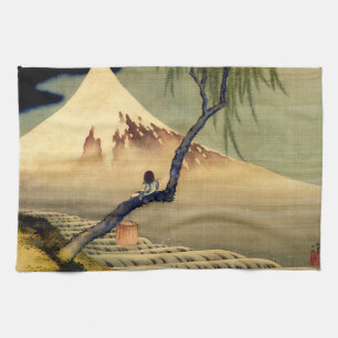 Hokusai Boy Bekijkend de berg Fuji Japanse Vintage Theedoek