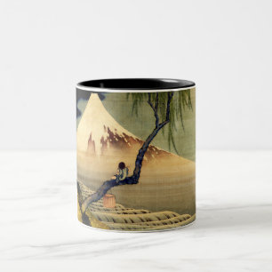Hokusai Boy Bekijkend de berg Fuji Japanse Vintage Tweekleurige Koffiemok