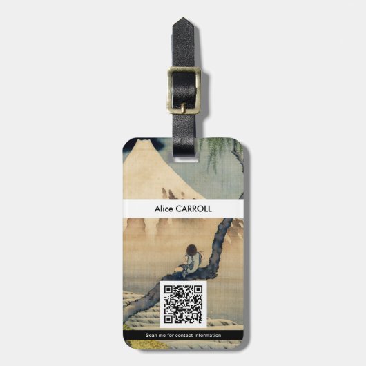 Hokusai - Boy Viezing Mount Fuji - QR Code Bagagelabel (Voorkant verticaal)