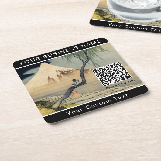 Hokusai - Boy Viezing Mount Fuji - QR Code Kartonnen Onderzetters (Schuin)