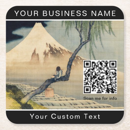 Hokusai - Boy Viezing Mount Fuji - QR Code Kartonnen Onderzetters (Voorkant)