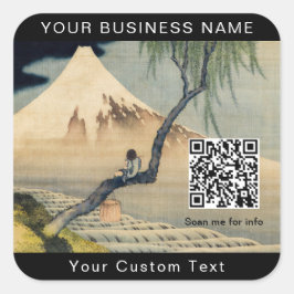 Hokusai - Boy Viezing Mount Fuji - QR Code Vierkante Sticker