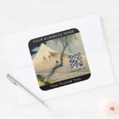 Hokusai - Boy Viezing Mount Fuji - QR Code Vierkante Sticker (Envelop)