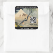 Hokusai - Boy Viezing Mount Fuji - QR Code Vierkante Sticker (Tas)