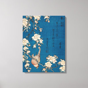 Hokusai Bullfinch en Weeping Cherry GalleryHD Canvas Afdruk