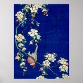Hokusai Bullfinch over een Weping Cherry Branch Poster (Voorkant)
