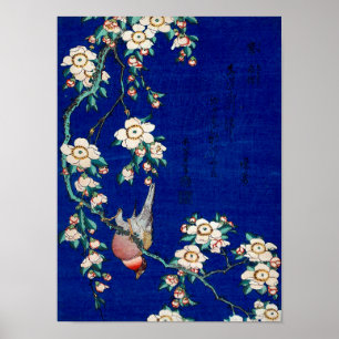 Hokusai Bullfinch over een Weping Cherry Branch Poster