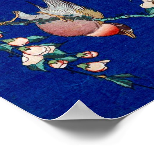Hokusai Bullfinch over een Weping Cherry Branch Poster (Hoek)