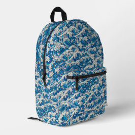 Hokusai de Grote Golf Patroon Nautische Blauwe gol Bedrukte Rugzak