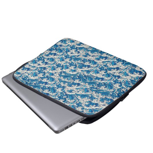 Hokusai de Grote Golf Patroon Nautische Blauwe gol Laptop Sleeve (Voorkant onderkant)